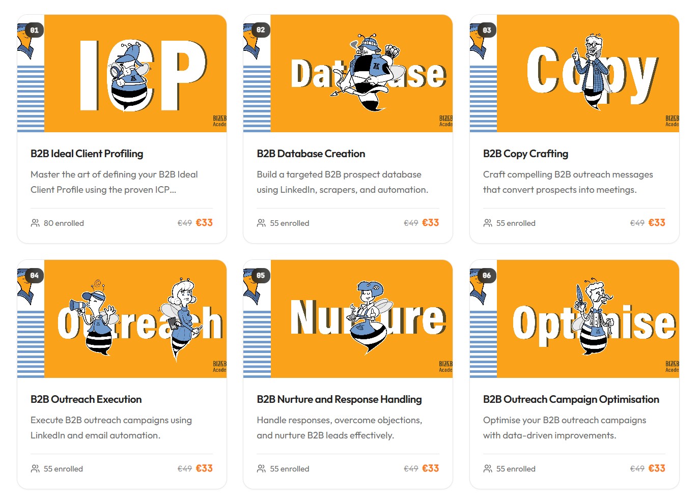 Prospecting Hive Academy — 6 B2B outreach courses